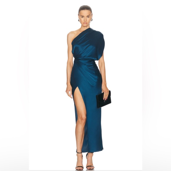 NWT The Sei Drop Sleeve Drape Dress in Marine NEW FWRD MAXI SPLIT ONE SHOULDER - Picture 2 of 9